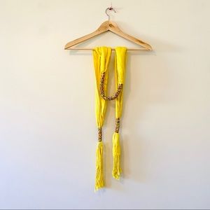 Vintage bright yellow beaded tassel scarf unique avant garden artistic